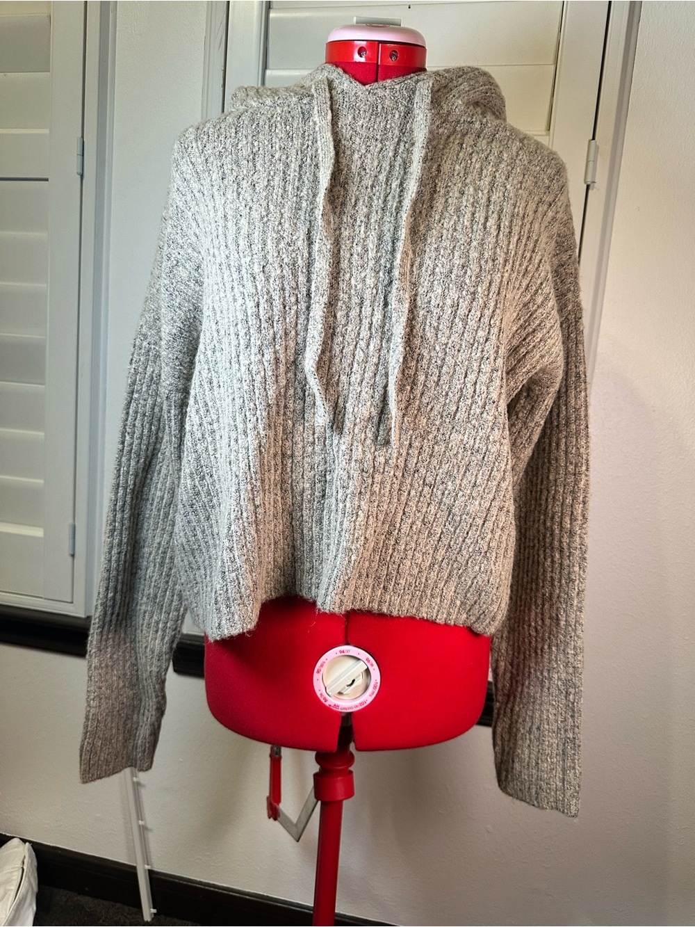 Almost Famous Ribbed Knit Hooded Sweater - Light Gray